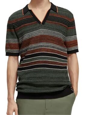 Scotch & Soda Structure Stripe Short Sleeve Knit Polo Sweater Size Large